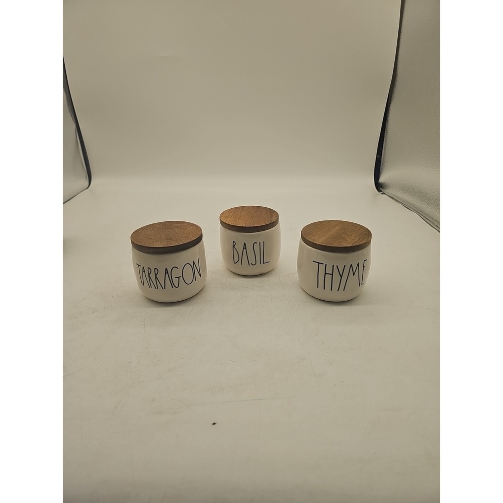 Rae Dunn Spice Jars Set of 3 Basil Thyme Tarragon Wood Lids